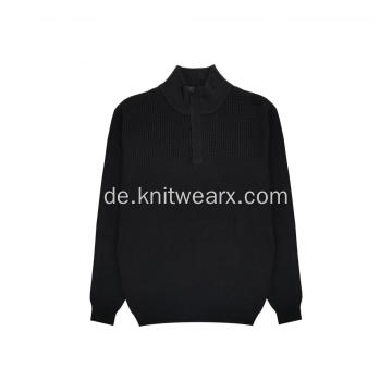 Herren Strickpullover mit Mock Neck strukturiertem Viertelreißverschluss